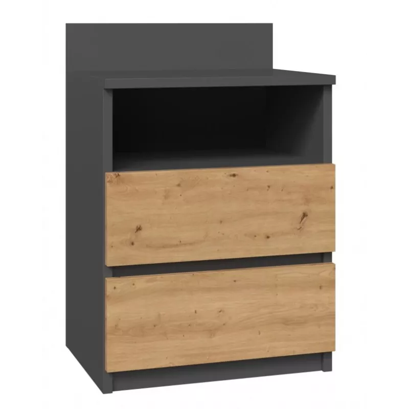 Naktinis stalelis Top e Shop M1 ANTRACYT/ARTISAN, ąžuolas, 2 stalčiai, 400×320×590 mm