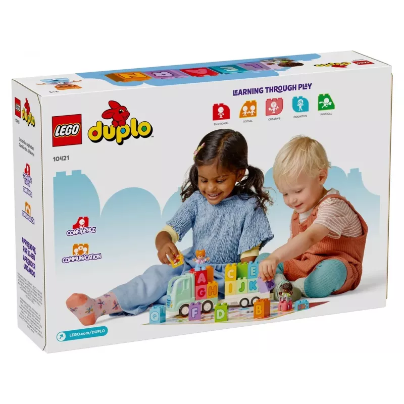 Konstruktorius LEGO DUPLO 10421 ABC sunkvežimis, 36 dalių, 2 minifigūrėlės, nuo 2 m., matmenys 110×140×70 mm