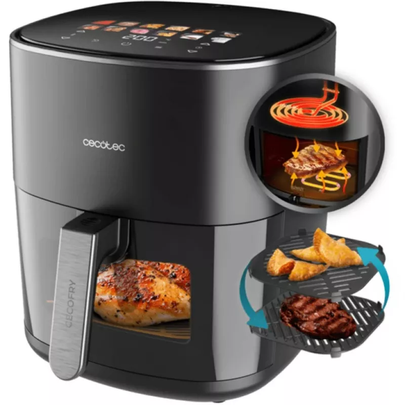 Karšto oro gruzdintuvė Cecotec Cecofry&Grill Duoheat 6500, 6,5 L, 2200 W, jutiklinis LCD, juoda