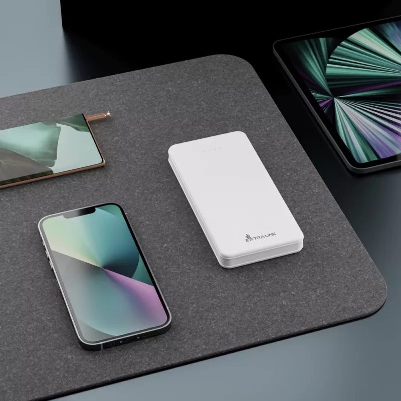 Powerbankas Extralink EPB-078W 10000 mAh Baltas, USB-C, 10 W išėjimas, įkrauna iki 2 įrenginių