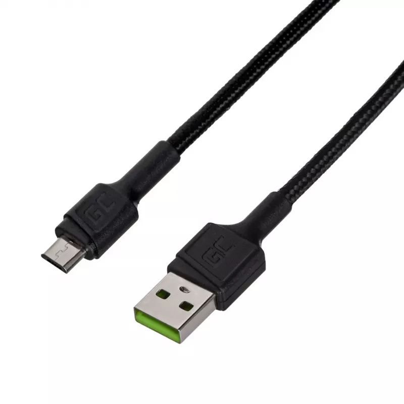 USB 2.0 kabelis Green Cell KABGC23, USB A – Micro-USB B, 0,3 m, juodas