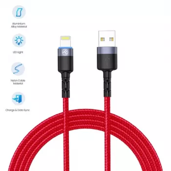 USB į Lightning duomenų kabelis Tellur, 3A, 1,2 m, LED indikatorius, raudonas