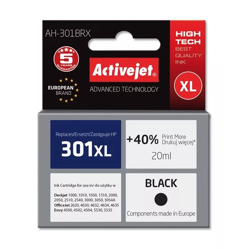 Activejet AH-301BRX rašalas (HP 301XL CH563EE suderinamas; Premium; 20 ml; juoda)