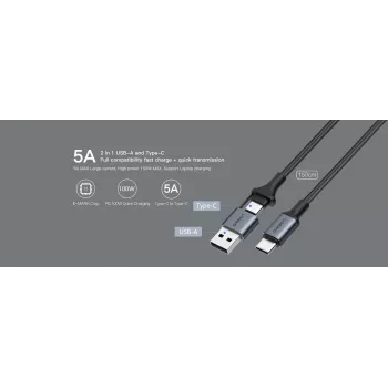 USB Type-C 2-in-1 laidas Orsen S8, 5A, 1,5 m (greitas įkrovimas/duomenys)