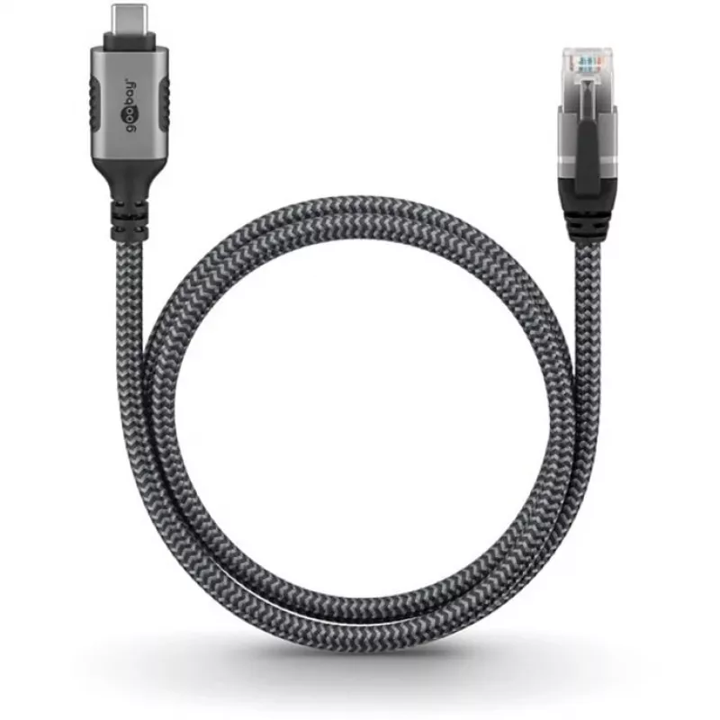 Goobay 70752 USB-C 3.1 į RJ45 Ethernet kabelis, Cat6 F/UTP, 5 m, juodas/sidabrinis