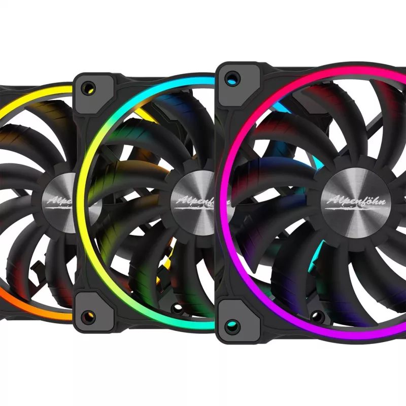 ALPENFÖHN Wing Boost 3 120mm ARGB korpuso ventiliatoriai, 3 vnt. rinkinys, juodi