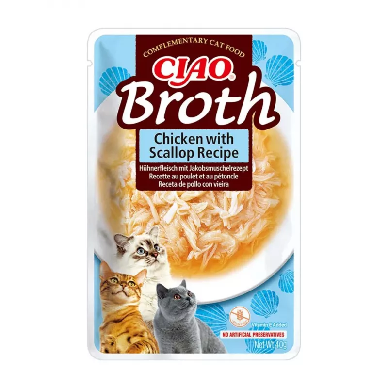 INABA Ciao Broth gardėsiai katėms, vištiena, žuvis ir šukutės, 10 x 40 g