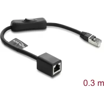 Tinklo jungiamasis kabelis DELOCK RJ45 Cat.6 F/UTP 0,3 m su integruotu jungikliu ir apsauginiu gaubtu, ekranuotas