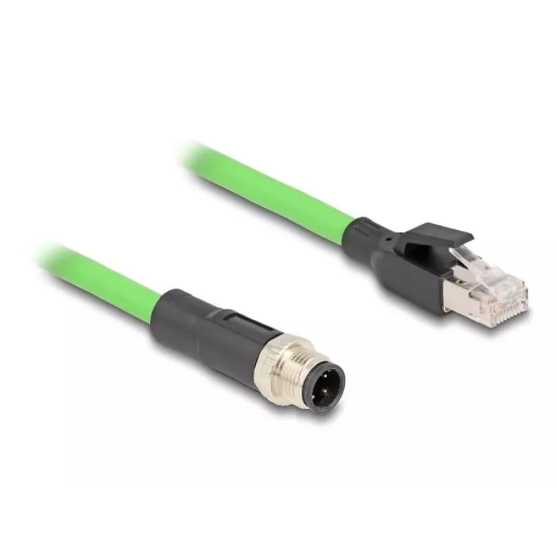 DeLOCK M12 D-koduotas 4 kontaktų kištukas į RJ45 kištuką, PUR (TPU) 5 m tinklo kabelis