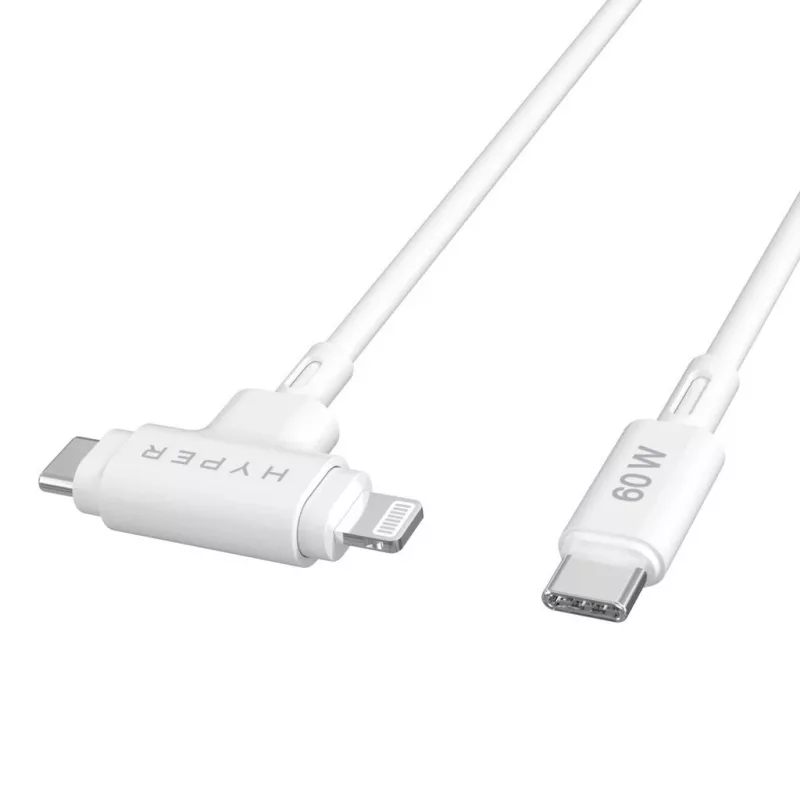HYPER HyperJuice USB-C / USB-C+Lightning hibridinis kabelis 1.5 m baltas