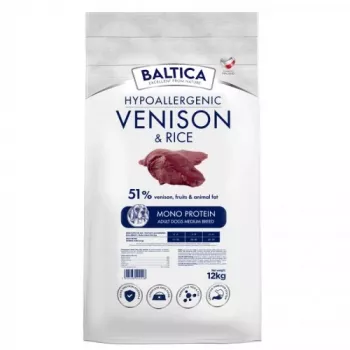 BALTICA Nutraceutic Hypoalerginis vidutinių veislių šunų ėdalas su elniena ir ryžiais - sausas šunų ėdalas - 12kg