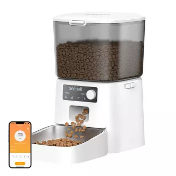 Automatinis ėdalo dozatorius gyvūnams Oneisall PFD001 Pro baltas – 4L talpa, programuojamas šėrimas