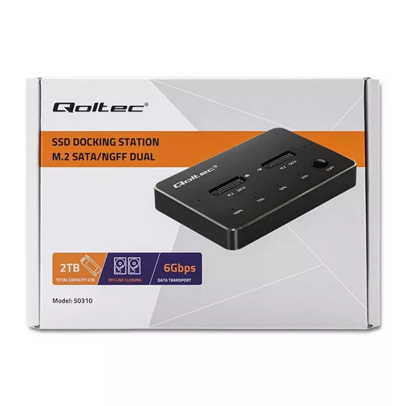 Qoltec 50310 Docking stotelė 2x SSD M.2 SATA NGFF USB Type C