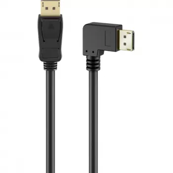 Kabelis DisplayPort Kištukas 90° > DisplayPort Kištukas, 8K / 144Hz (juodas, 2 m, 1 Kištukas 90° šoninis, 54 Gbit/s, DisplayPort 2.0 / 2.1)