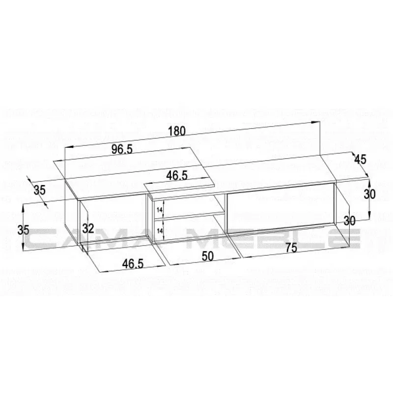 Cama TV spintelė SIGMA1 180 juodas/juodas blizgus