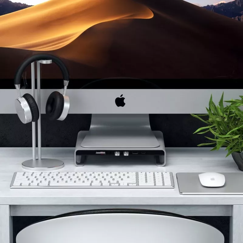 Stovas-monitoriaus stovas su USB 3.2 Gen 1 Type-C centru Satechi ST-AMSHS sidabrinis