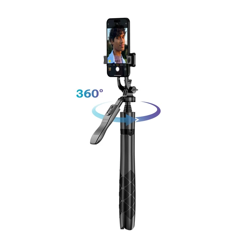 Crong CRGSGU1BLK aliumininis selfie stovas su sulankstomomis kojomis ir telefono laikikliu