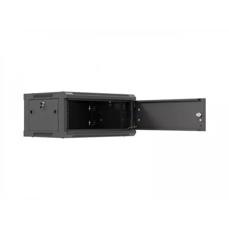 Sieninis 19 colių stelažo korpusas LANBERG 4U 600x450 mm juodas su metalinėmis durelėmis