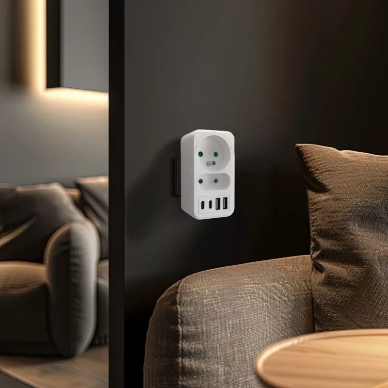 Maitinimo skirstytuvas MACLEAN MCE249 F/W – 2x kištukiniai lizdai (16A + 6A) ir 4x USB (2x A, 2x C PD 20W)