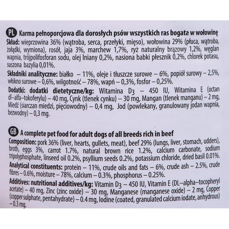 Šlapias šunų ėdalas Dolina Noteci Jautiena ir Kiauliena Suaugusiems 400 g