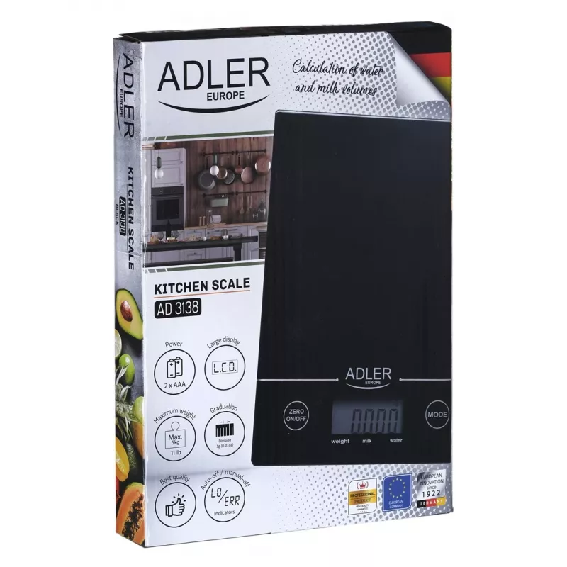 Adler AD 3138 b Mechaninės virtuvinės svarstyklės, juodos, stačiakampės