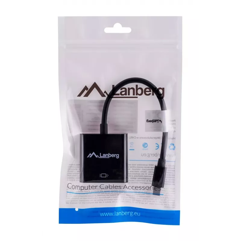 Adapterio laidas VGA (D-Sub) į Mini DisplayPort LANBERG AD-0006-BK, 0,2 m, DisplayPort 1.2, 1920×1200@60Hz, moteriška MiniDP, juoda