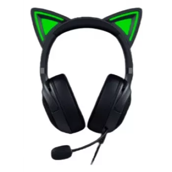 Ausinės Kraken Kitty V2 – juodos, žaidimų ausinės su katės ausimis, srautinio perdavimo reaktyviu apšvietimu, HyperClear kardioidiniu mikrofonu, 40 mm TriForce tvarkyklėmis, į ausines įmontuotu mikrofonu, Razer Chroma RGB (ausys ir antgaliai), erdvinis ga
