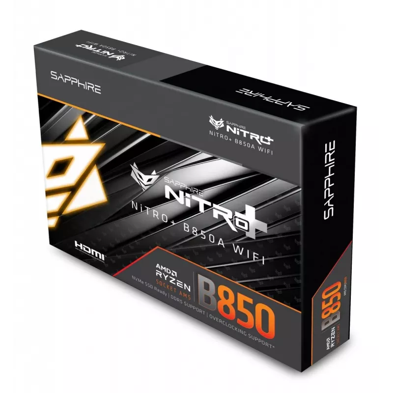 Motininė plokštė Sapphire NITRO+ B850A WIFI 7 AMD B850 Socket AM5 micro ATX, DDR5, 4 DIMM, 256GB, Wi‑Fi 7, 2.5GbE