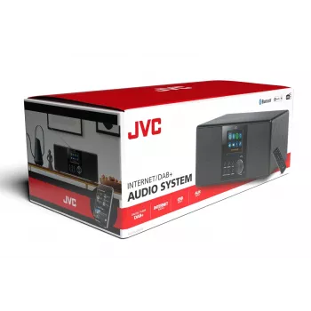 Internetinis radijas JVC RA-E981B – Wi‑Fi ir Bluetooth srautinis perdavimas, DAB+, FM, 2x5W, 40 išankstinių nustatymų, USB, AUX, LCD ekranas
