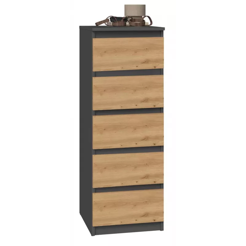 Komoda Top e Shop W5 ANT/ART, 5 stalčių, antracitas/ąžuolas, medžio drožlių plokštė