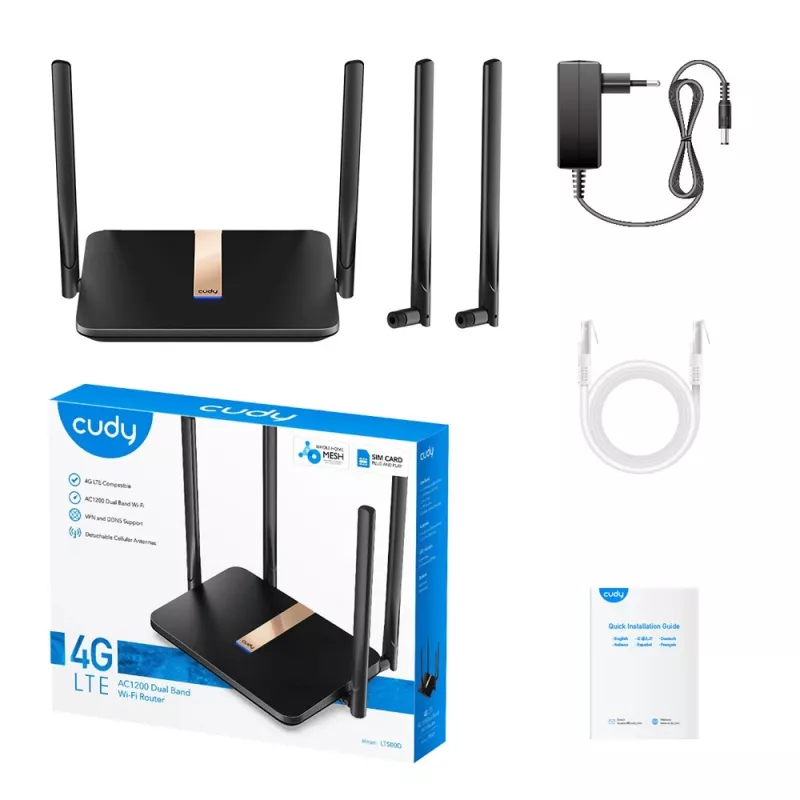 Cudy LT500D belaidis maršrutizatorius Fast Ethernet Dual-band (2,4 GHz / 5 GHz) 4G Juodas