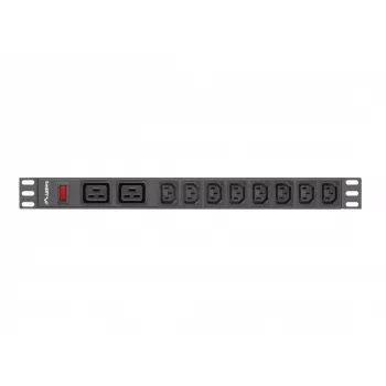 LANBERG PDU-02I1908I-0200-C20-BK stovo maitinimo skirstytuvas — 1U, 10×C13, 16A, 2 m laidas, 19 colių