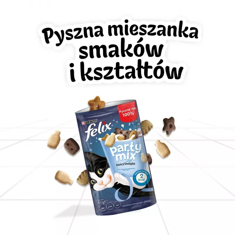 Felix Party Mix Dairy Delight 60 g traškūs pieno skonio užkandžiai katėms