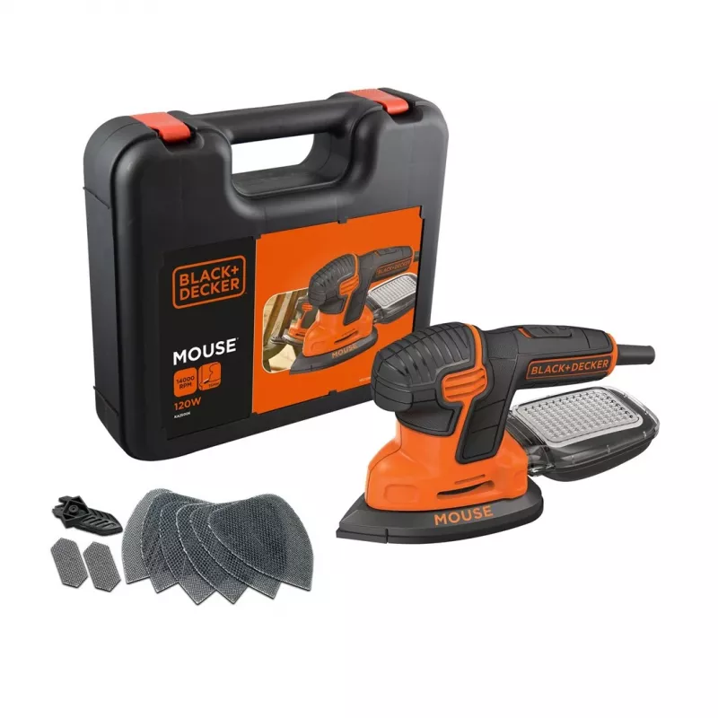 Juostinis šlifuoklis Black & Decker KA2500K-QS, 120 W, 2 mm orbita, 135×95 mm lakštas, 230 V, 2 m laidas