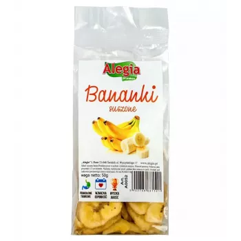 Alegia džiovinti bananai 60 g – vaisinis skanėstas graužikams ir triušiams, be glitimo, be pridėtinio cukraus