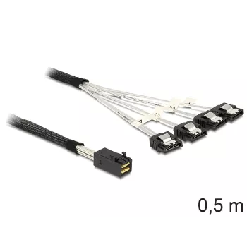 SAS kabelis DeLOCK 83392, 0,5 m, Mini SAS HD x4 SFF-8643 → 4x SATA 7p