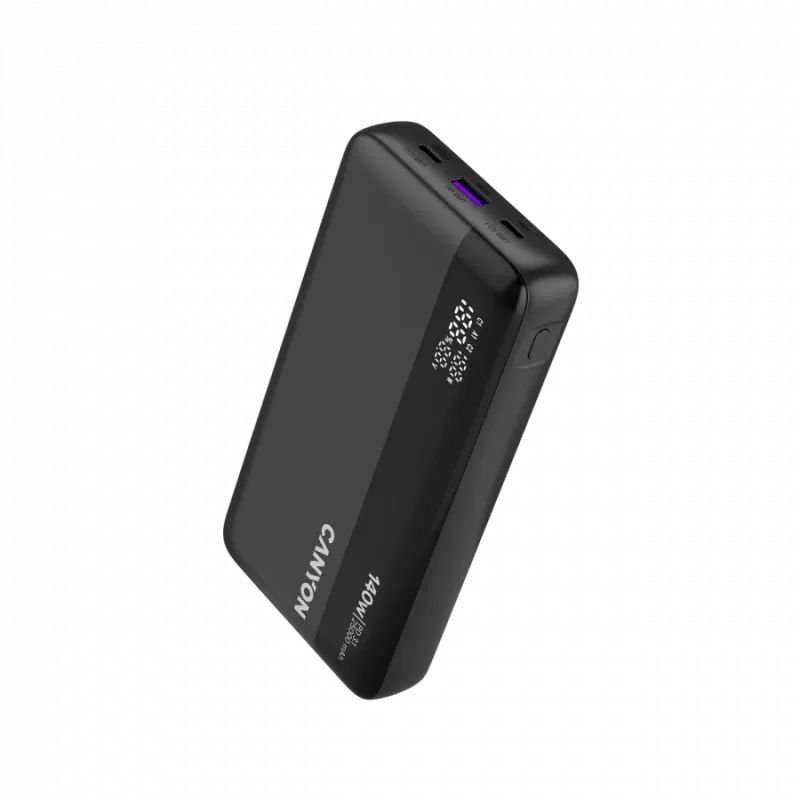 CANYON Power Bank PB-240, 25000mAh PD140W, išmanusis ekranas, tamsiai pilka