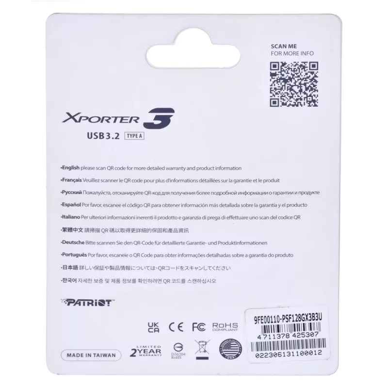 USB atmintukas PATRIOT Xporter 128 GB USB Type-A 3.2 Gen 1 (80 MB/s) slankiojantis juodas