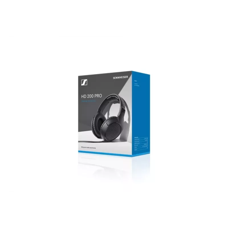 Laidinės studijinės ausinės Sennheiser HD 200 PRO – uždaros, apgaubiančios ausis, 32 Ω, 20–20000 Hz, 2 m laidas, 3,5 mm, juodos