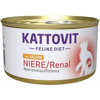 Šlapias kačių ėdalas KATTOVIT Niere/Renal Chicken 185 g – veterinarinė inkstų dieta suaugusioms katėms