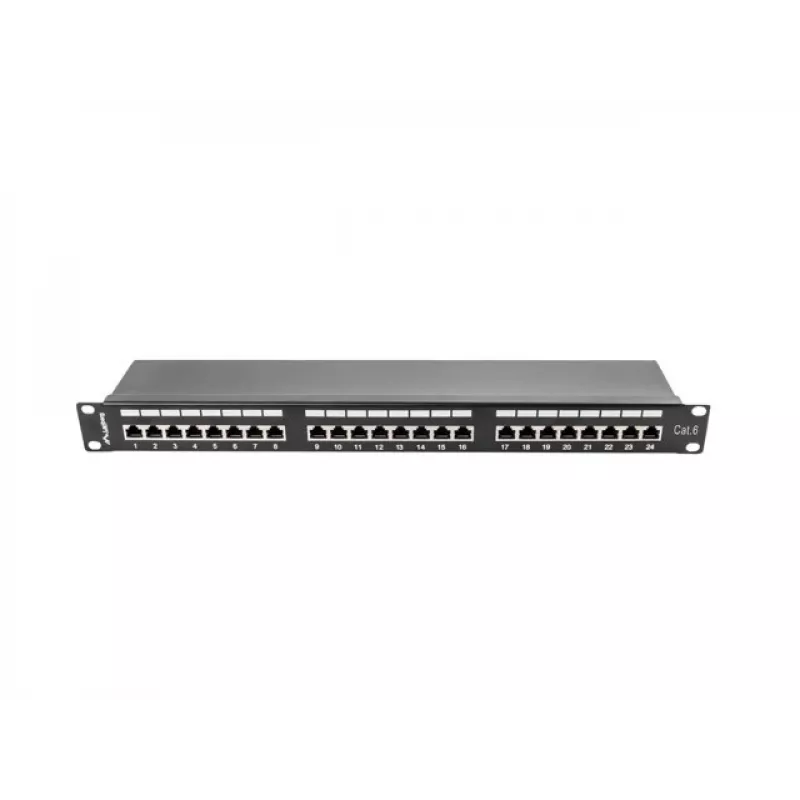 Pataisos skydelis 1U LANBERG PPS6-1024-B, 24 prievadų Cat6, metalinis, juodas, 442×114.5×44,5 mm