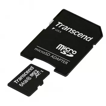 „Transcend“ 64 GB „MicroSDXC“ 10 klasės atminties kortelė su SD adapteriu
