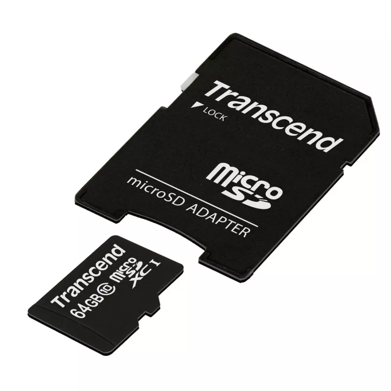 „Transcend“ 64 GB „MicroSDXC“ 10 klasės atminties kortelė su SD adapteriu