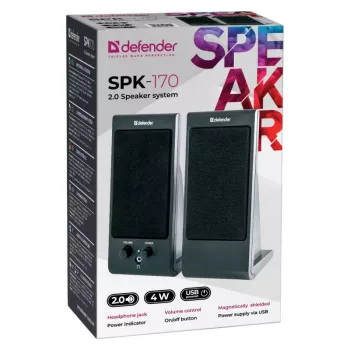 Staliniai garsiakalbiai DEFENDER SPK-170 2.0, 4 W RMS, laidinis USB 5 V, 3,5 mm, juodi