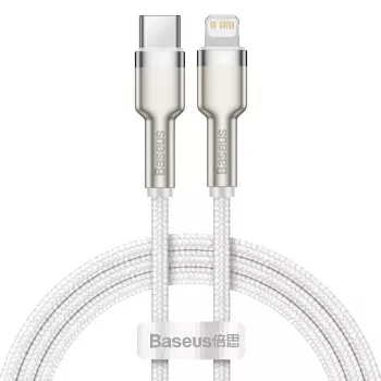 USB-C į Lightning kabelis Baseus Cafule 1 m, 20 W, cinko korpusas, baltas