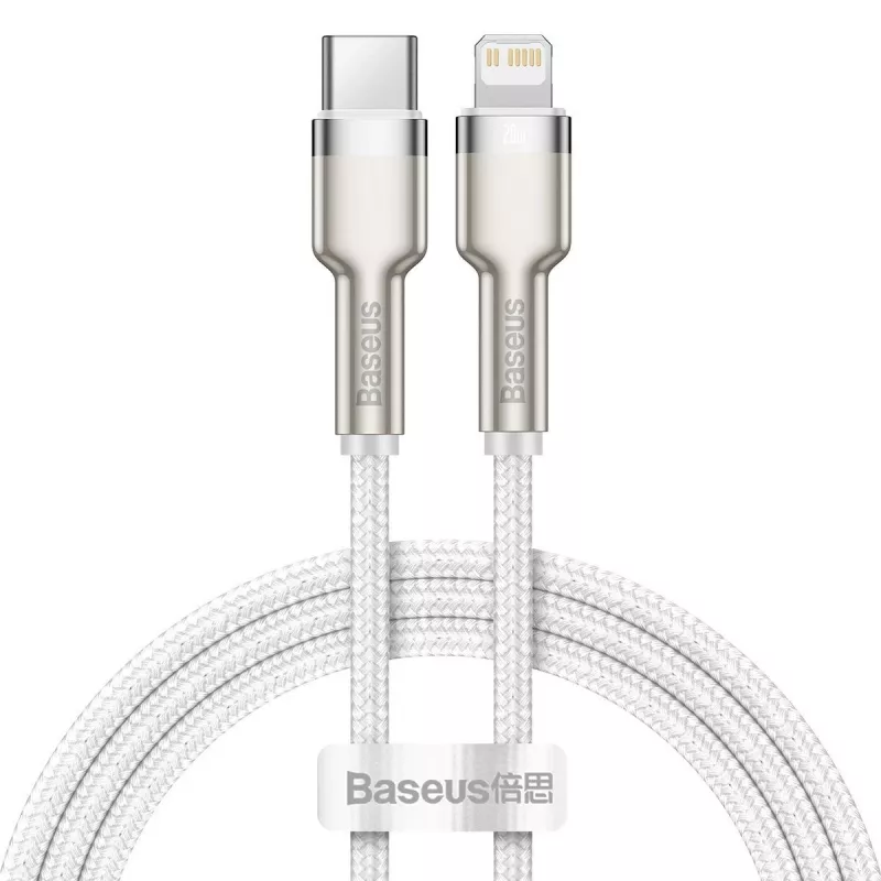 USB-C į Lightning kabelis Baseus Cafule 1 m, 20 W, cinko korpusas, baltas