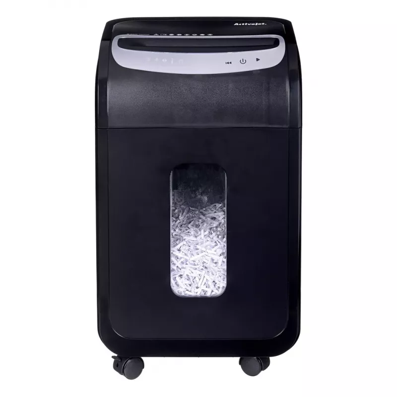 Dokumentų smulkintuvas ActiveJet ASH-2502C — kryžminis pjovimas P-4, 25 lapų, 4x40 mm, 28 L krepšelis, 22,8 cm padavimas, 30 min darbo ciklas