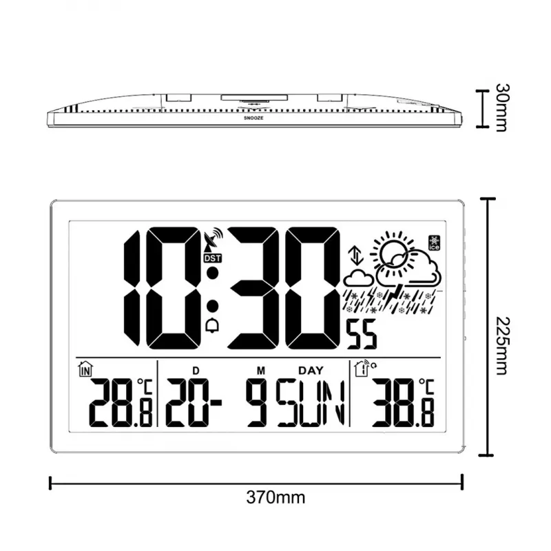 Sieninis laikrodis GreenBlue GB218 – itin didelis LCD, orų stotis, vidaus/lauko temperatūra, datos rodymas