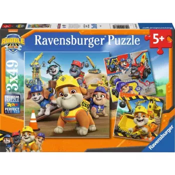 Vaikiškų dėlionių rinkinys Ravensburger Rubble & Crew darbinės transporto priemonės — 3 dėlionės × 49 detalės