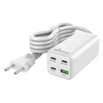 MediaRange MRMA124 mobiliojo įrenginio įkroviklis 100W AC, 3x USB-C, 100–240V įėjimas, 1,5 m kabelis, Baltas